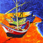 90*90CM 100% Real Silk Square Scarf Van Gogh Classic Oil Paiting Scarf Starry Night and More - fishing boat - Luxury Accessories by WAAMII