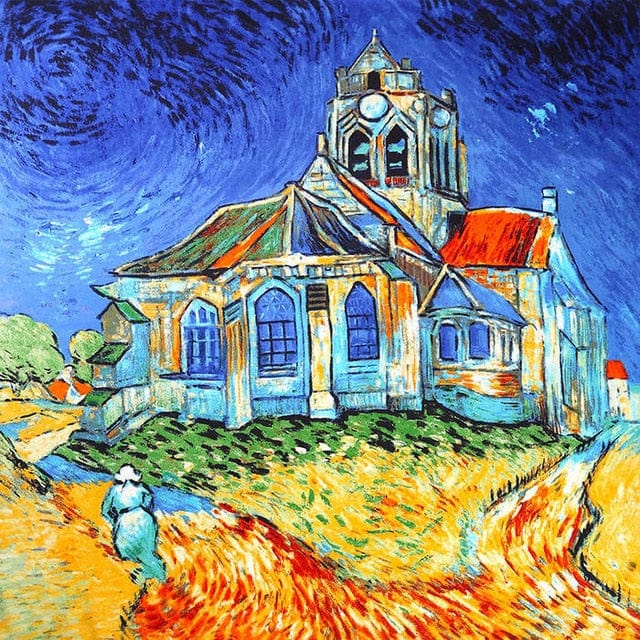90*90CM 100% Real Silk Square Scarf Van Gogh Classic Oil Paiting Scarf Starry Night and More - church - Luxury Accessories by WAAMII