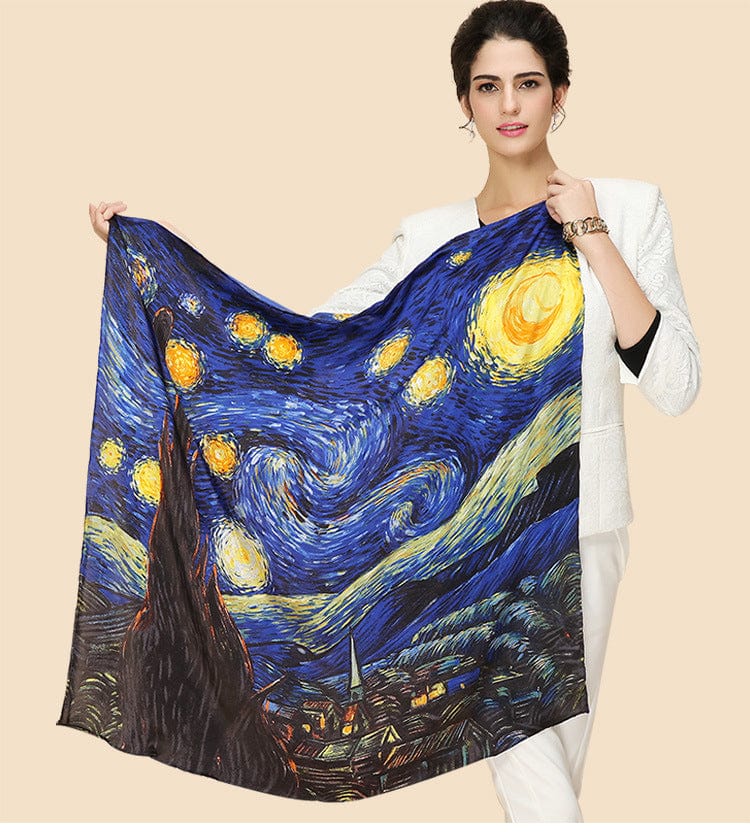 90*90CM 100% Real Silk Square Scarf Van Gogh Classic Oil Paiting Scarf Starry Night and More - - Luxury Accessories by WAAMII