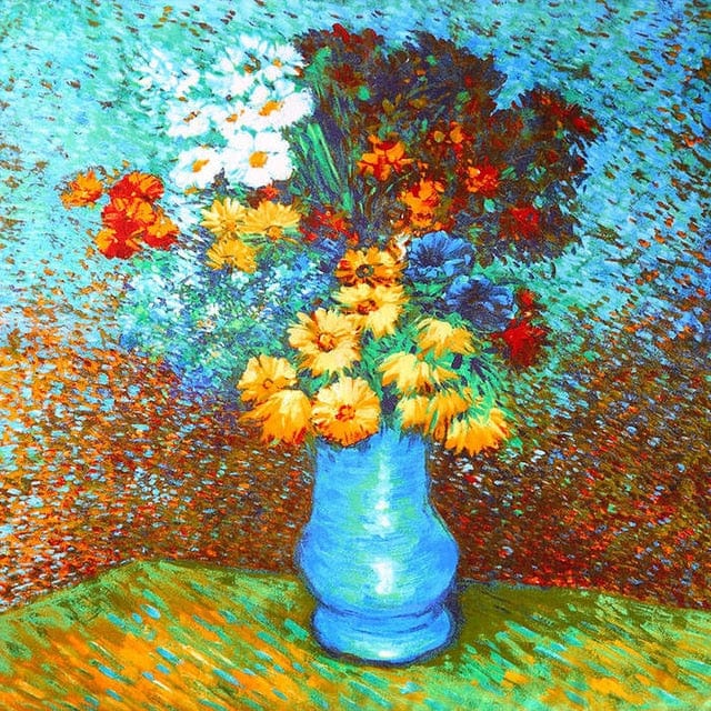 90*90CM 100% Real Silk Square Scarf Van Gogh Classic Oil Paiting Scarf Starry Night and More - flowers and vase - Luxury Accessories by WAAMII