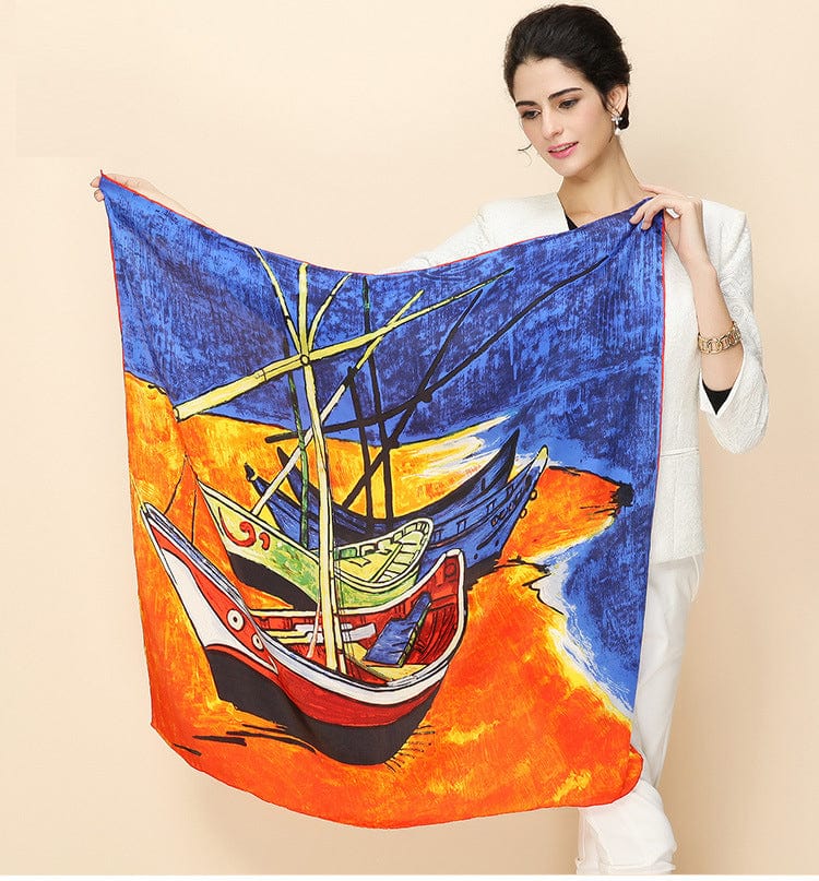 90*90CM 100% Real Silk Square Scarf Van Gogh Classic Oil Paiting Scarf Starry Night and More - - Luxury Accessories by WAAMII