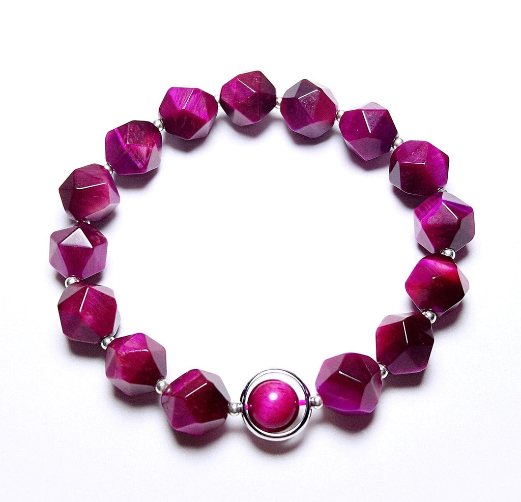 925 Sterling Silver Faceted Tiger's Eye Beads Bracelet-Rose Red - - Luxury Jewelry by WAAMII