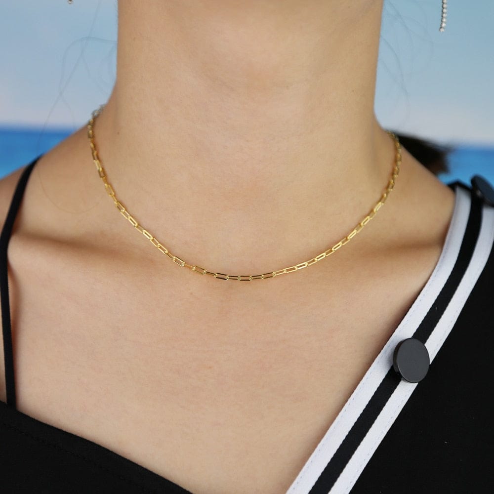 925 Sterling Silver Gold Plated Link Chain Necklace - 41 cm Gold-color - Luxury Jewelry by WAAMII