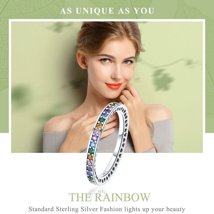 925 Sterling Silver Multi-Color Clear CZ Rainbow Ring - - Luxury Jewelry by WAAMII