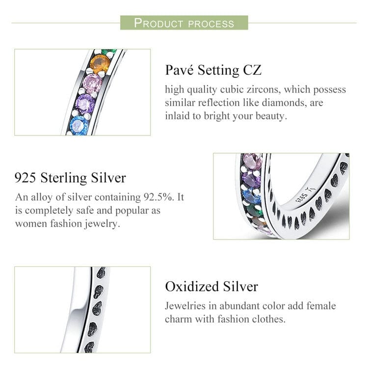 925 Sterling Silver Multi-Color Clear CZ Rainbow Ring - - Luxury Jewelry by WAAMII