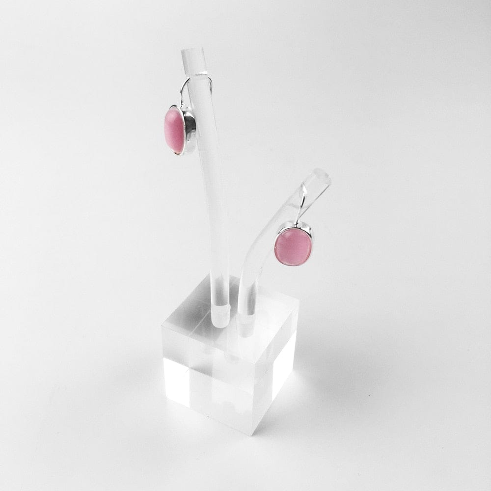 925 Sterling Silver Pink Opal Oval Drop Earrings - - Luxury Jewelry by WAAMII