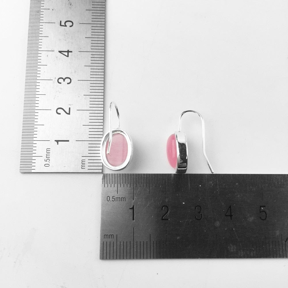 925 Sterling Silver Pink Opal Oval Drop Earrings - - Luxury Jewelry by WAAMII
