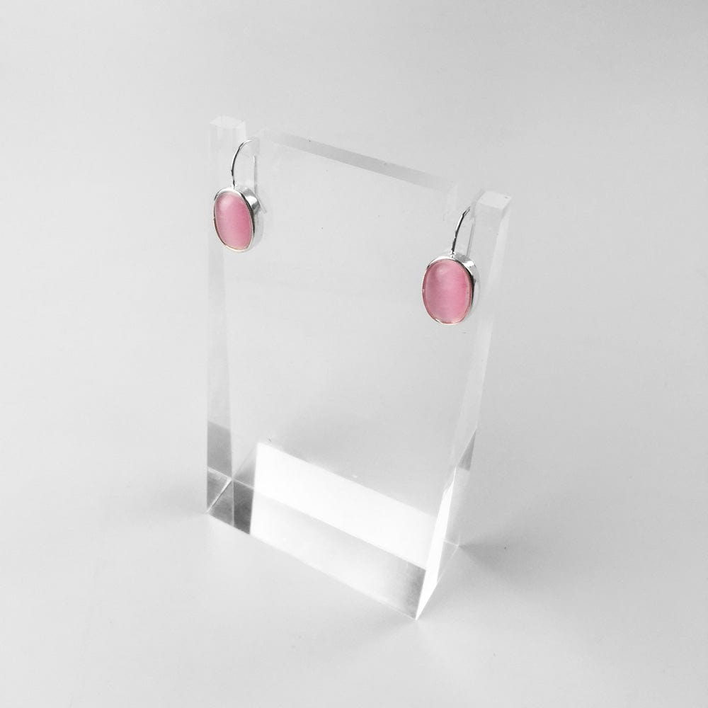 925 Sterling Silver Pink Opal Oval Drop Earrings - - Luxury Jewelry by WAAMII
