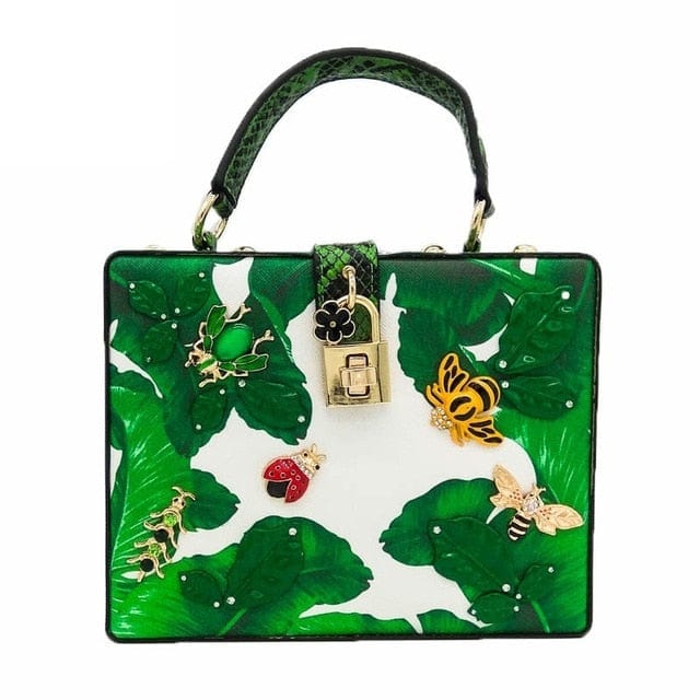 Animal Embroidery Beading Green Evening Bag Box Clutch - Default Title - Luxury bags by WAAMII