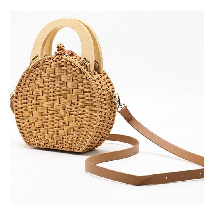 Anita Hand Woven Circular Top-Handle Straw Beach Bag Crossbody - - Luxury bags by WAAMII