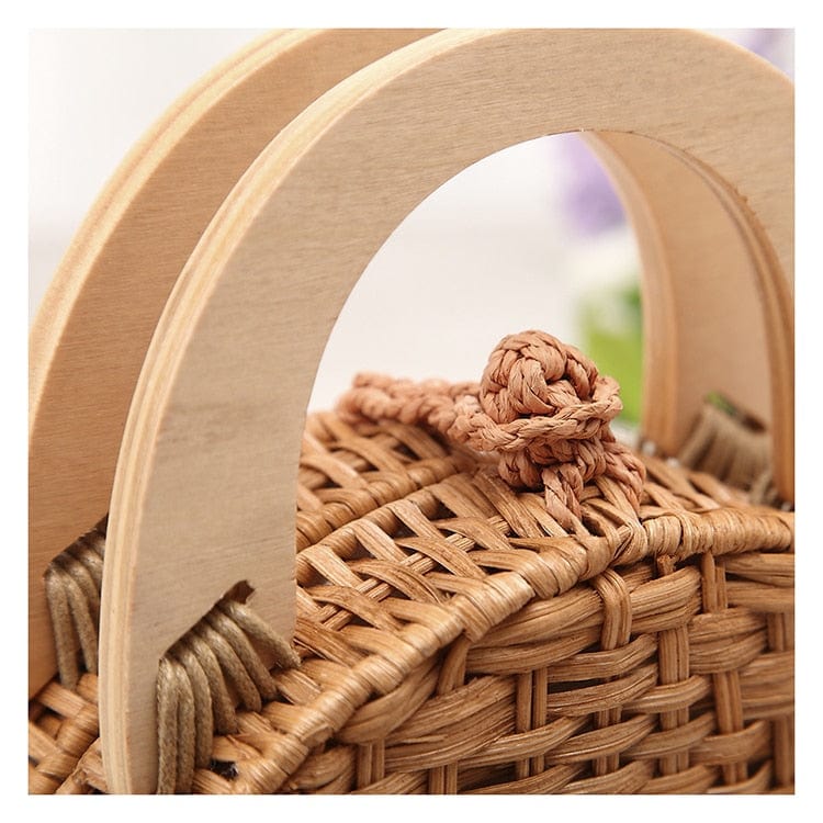 Anita Hand Woven Circular Top-Handle Straw Beach Bag Crossbody - - Luxury bags by WAAMII