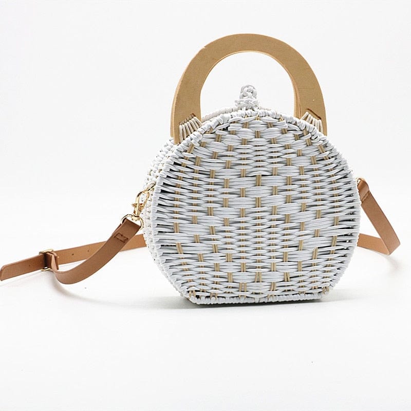 Anita Hand Woven Circular Top-Handle Straw Beach Bag Crossbody - - Luxury bags by WAAMII