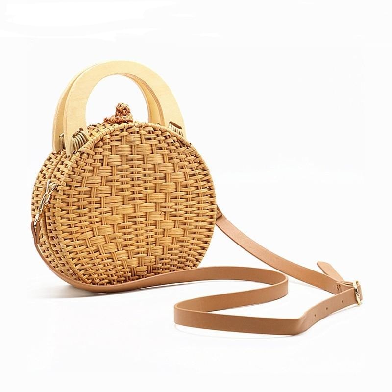 Anita Hand Woven Circular Top-Handle Straw Beach Bag Crossbody - - Luxury bags by WAAMII