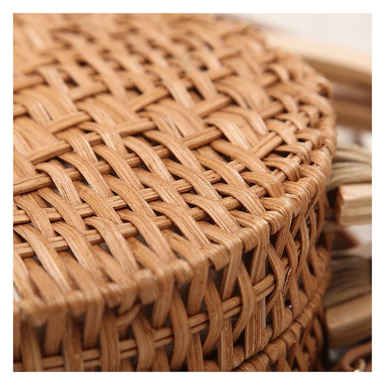 Anita Hand Woven Circular Top-Handle Straw Beach Bag Crossbody - - Luxury bags by WAAMII