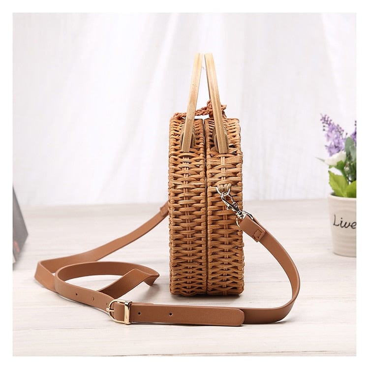 Anita Hand Woven Circular Top-Handle Straw Beach Bag Crossbody - - Luxury bags by WAAMII