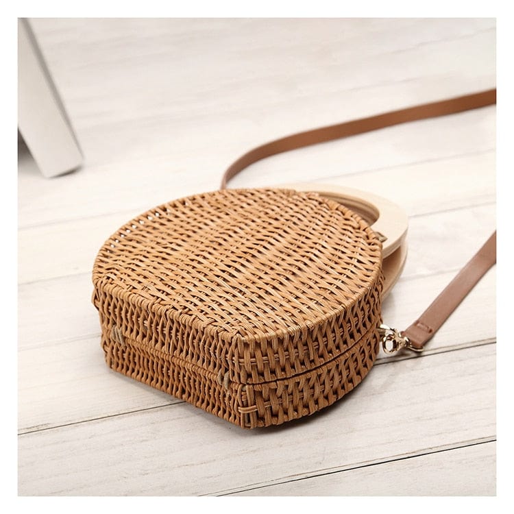 Anita Hand Woven Circular Top-Handle Straw Beach Bag Crossbody - - Luxury bags by WAAMII