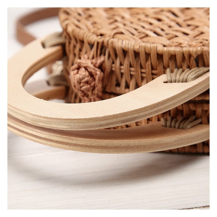 Anita Hand Woven Circular Top-Handle Straw Beach Bag Crossbody - - Luxury bags by WAAMII