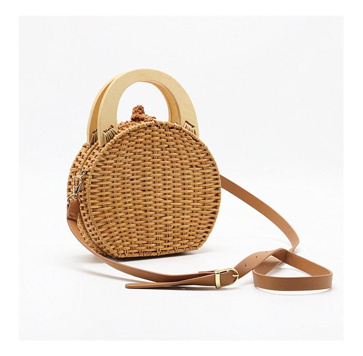Anita Hand Woven Circular Top-Handle Straw Beach Bag Crossbody - - Luxury bags by WAAMII