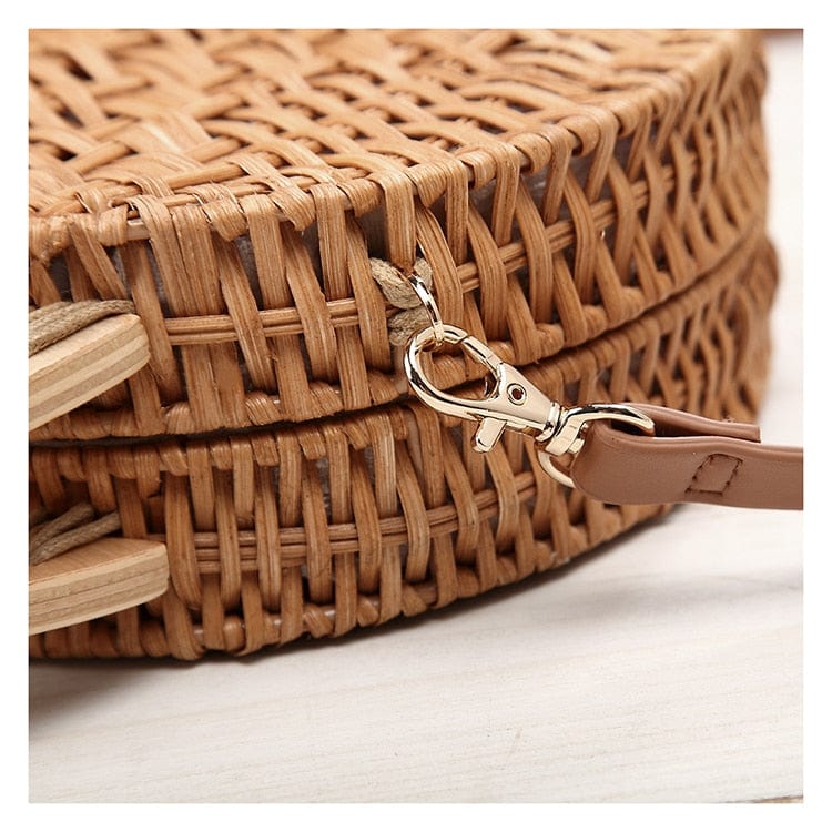 Anita Hand Woven Circular Top-Handle Straw Beach Bag Crossbody - - Luxury bags by WAAMII