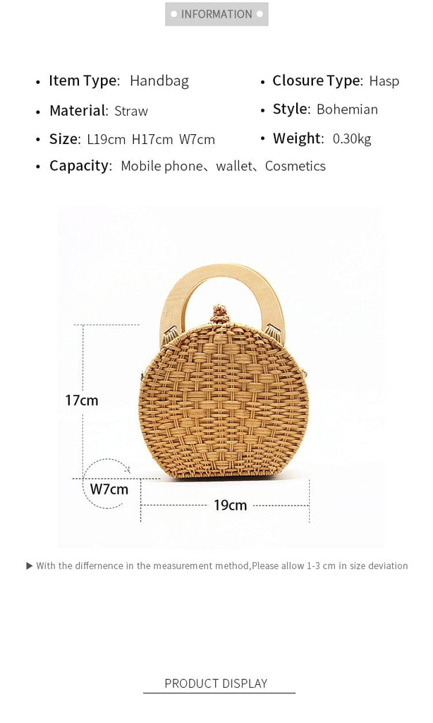 Anita Hand Woven Circular Top-Handle Straw Beach Bag Crossbody - - Luxury bags by WAAMII