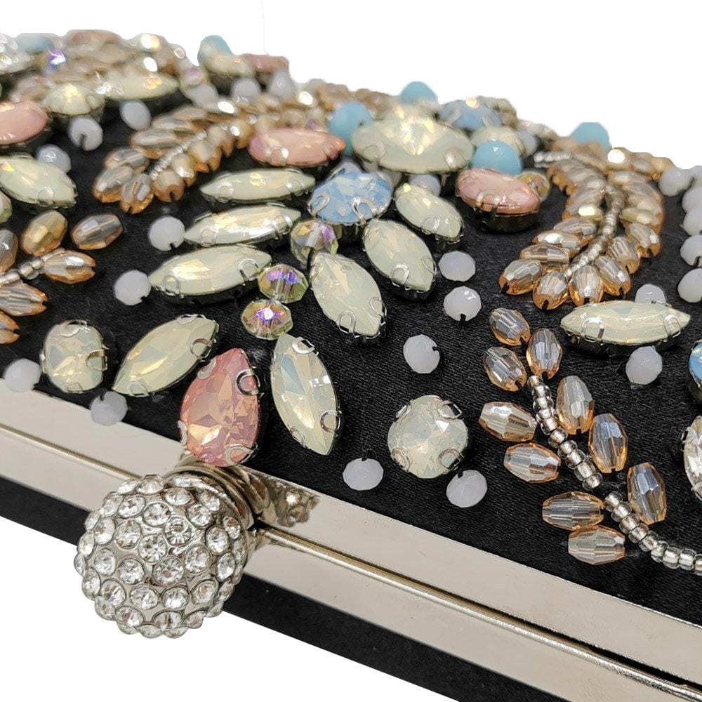 Apricot Blue Tone Diamante Beaded Clutch Bag Ladies Purse - - Luxury bags by WAAMII
