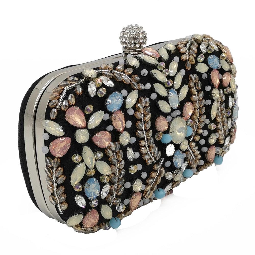Apricot Blue Tone Diamante Beaded Clutch Bag Ladies Purse - - Luxury bags by WAAMII