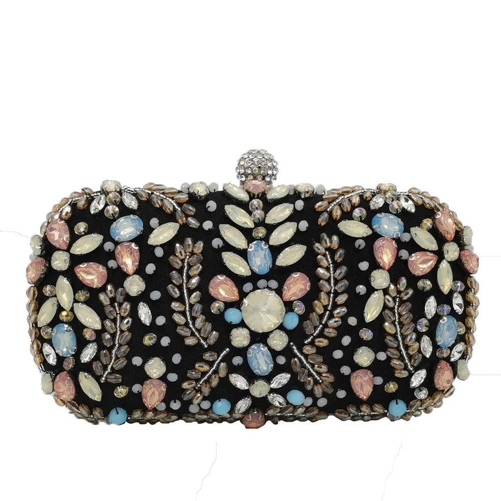 Apricot Blue Tone Diamante Beaded Clutch Bag Ladies Purse - - Luxury bags by WAAMII
