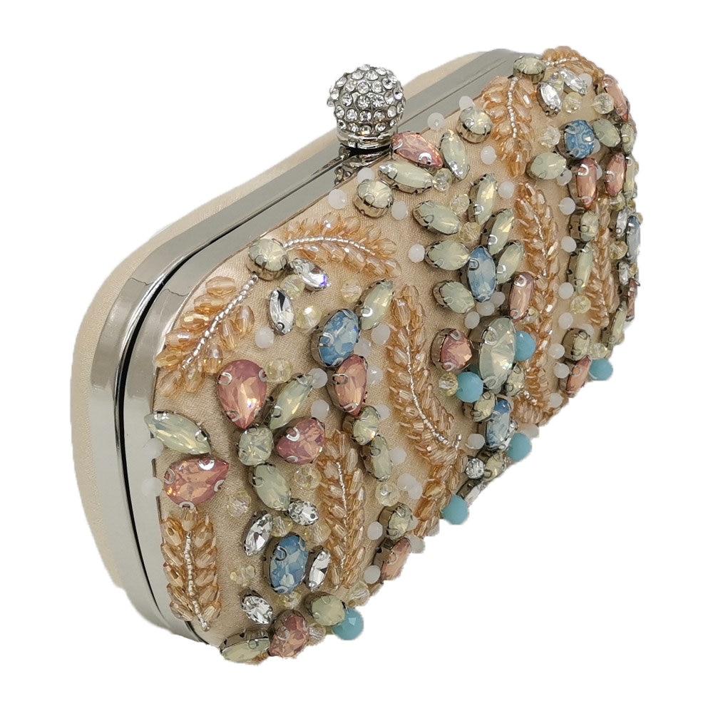 Apricot Blue Tone Diamante Beaded Clutch Bag Ladies Purse - - Luxury bags by WAAMII