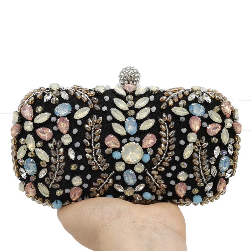 Apricot Blue Tone Diamante Beaded Clutch Bag Ladies Purse - - Luxury bags by WAAMII