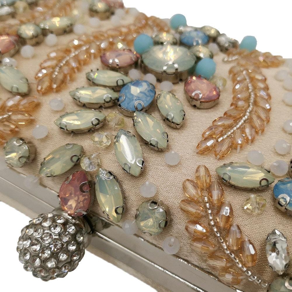Apricot Blue Tone Diamante Beaded Clutch Bag Ladies Purse - - Luxury bags by WAAMII