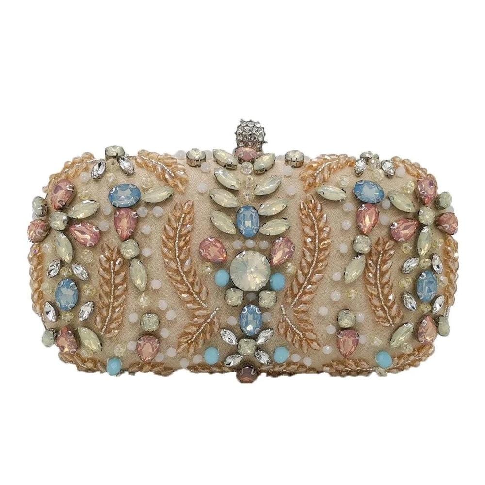 Apricot Blue Tone Diamante Beaded Clutch Bag Ladies Purse - - Luxury bags by WAAMII