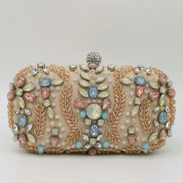 Apricot Blue Tone Diamante Beaded Clutch Bag Ladies Purse - Beige Beaded Purse Small Clutch - Luxury bags by WAAMII
