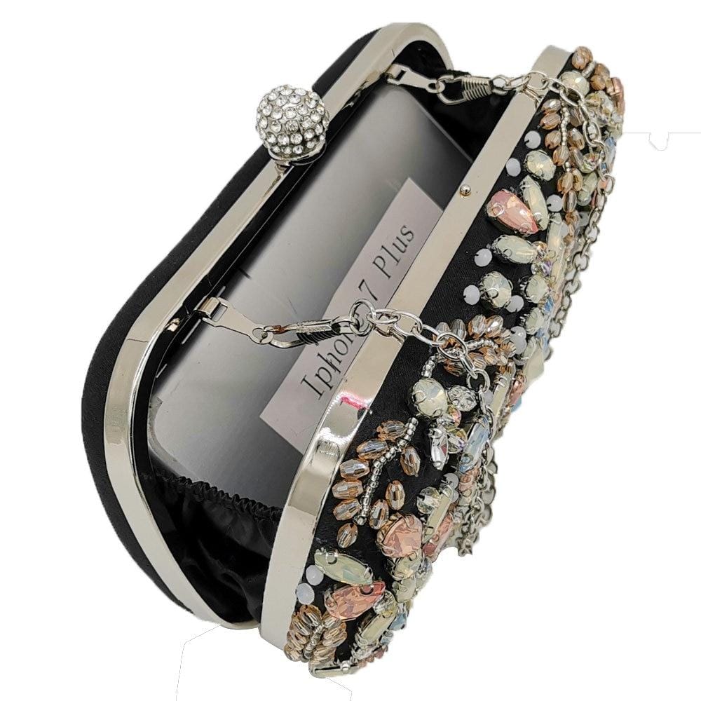 Apricot Blue Tone Diamante Beaded Clutch Bag Ladies Purse - - Luxury bags by WAAMII
