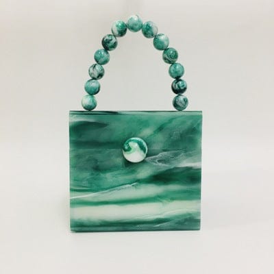 Bead Top Handle Jade Green Acrylic Box Clutch bags WAAMII Green W12cm×H11cm×D13cm