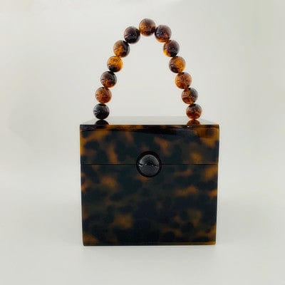 Bead Top Handle Jade Green Acrylic Box Clutch bags WAAMII Tortoise W12cm×H11cm×D13cm