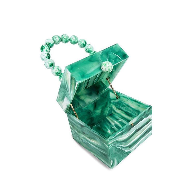 Bead Top Handle Jade Green Acrylic Box Clutch - - Luxury bags by WAAMII