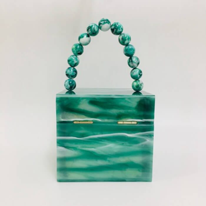 Bead Top Handle Jade Green Acrylic Box Clutch bags WAAMII   