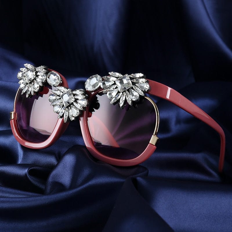 Big frame Square Women Rhinestone Sunglasses - - Luxury Accessories by WAAMII