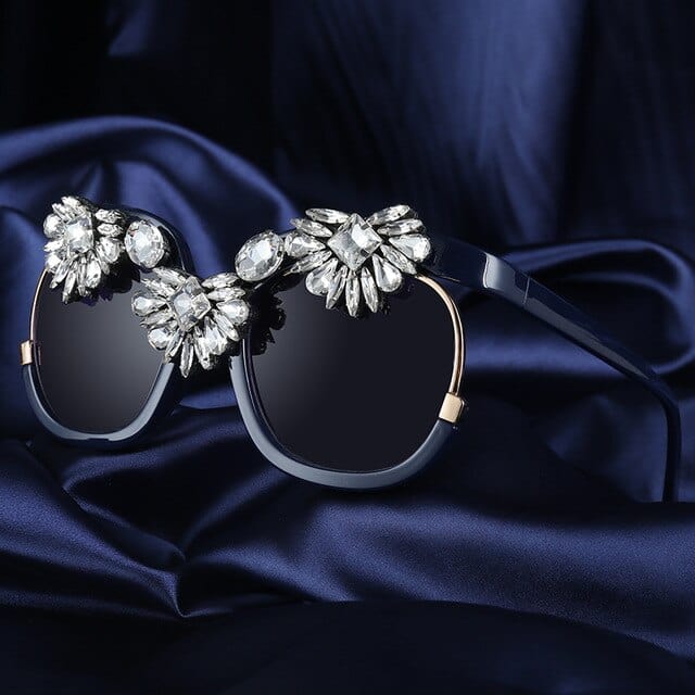 Big frame Square Women Rhinestone Sunglasses - blue - Luxury Accessories by WAAMII