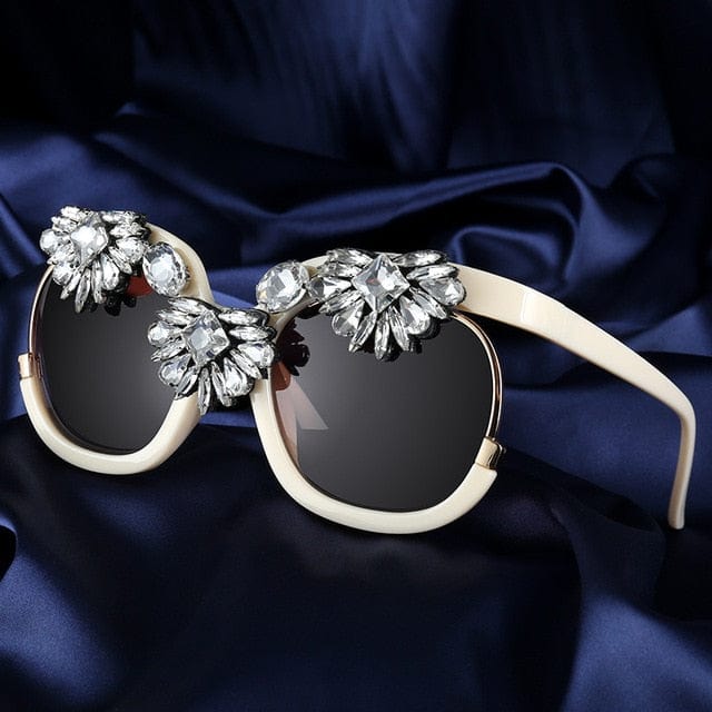 Big frame Square Women Rhinestone Sunglasses - beige - Luxury Accessories by WAAMII
