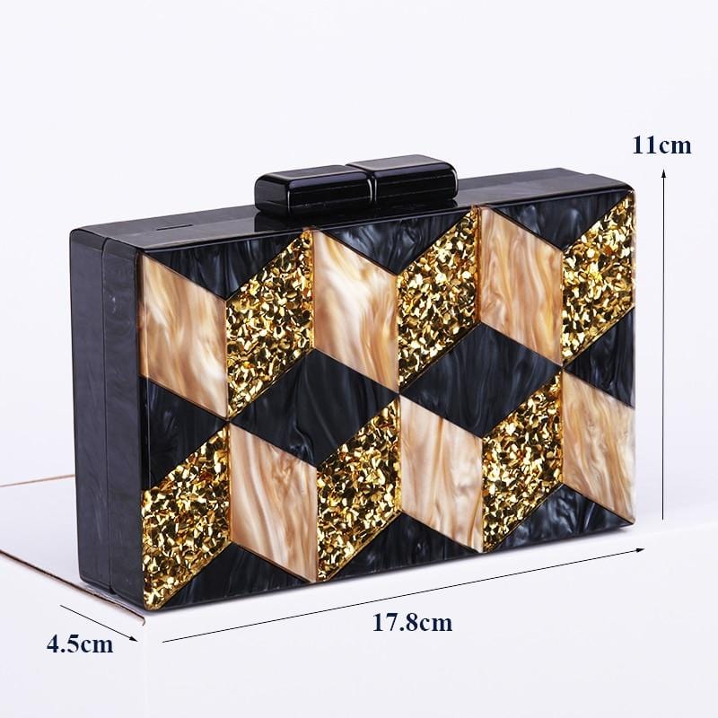 Black-gold Tone Pearlescent Glitter Striped Acrylic Clutch Evening Bag - - Luxury bags by WAAMII