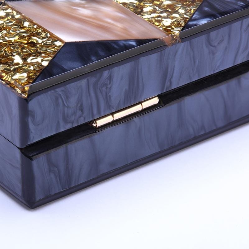 Black-gold Tone Pearlescent Glitter Striped Acrylic Clutch Evening Bag - - Luxury bags by WAAMII