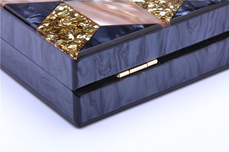 Black-gold Tone Pearlescent Glitter Striped Acrylic Clutch Evening Bag - - Luxury bags by WAAMII