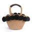 Black White Hairball Straw Bag Women Basket Summer Beach Bag - black - Luxury bags by WAAMII