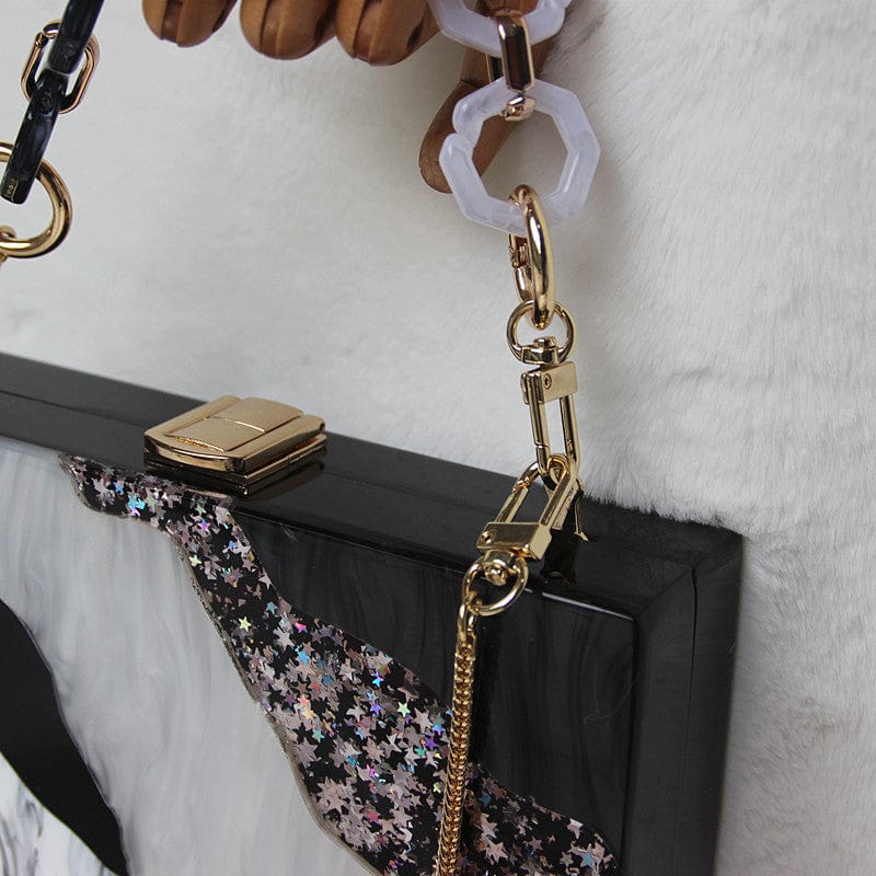 Black White Tone Pearlescent Glitter Marble Effect Acrylic Clutch - - Luxury bags by WAAMII