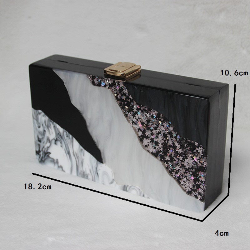 Black White Tone Pearlescent Glitter Marble Effect Acrylic Clutch - - Luxury bags by WAAMII