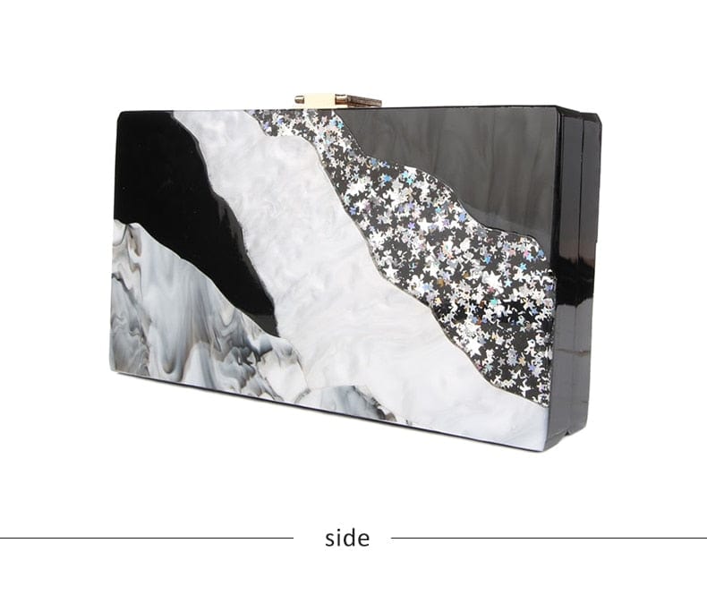 Black White Tone Pearlescent Glitter Marble Effect Acrylic Clutch - - Luxury bags by WAAMII