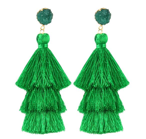 Bohemian Stone Tassel Drop Dangle Earrings - R1 - Luxury Jewelry by WAAMII