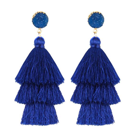 Bohemian Stone Tassel Drop Dangle Earrings - R3 - Luxury Jewelry by WAAMII