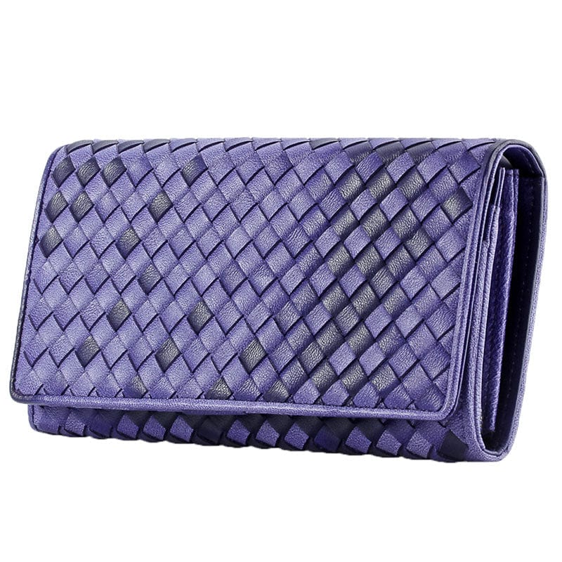 Braided Top Grain Genuine Leather Purse Wallet For Women - purple - Luxury bags by WAAMII